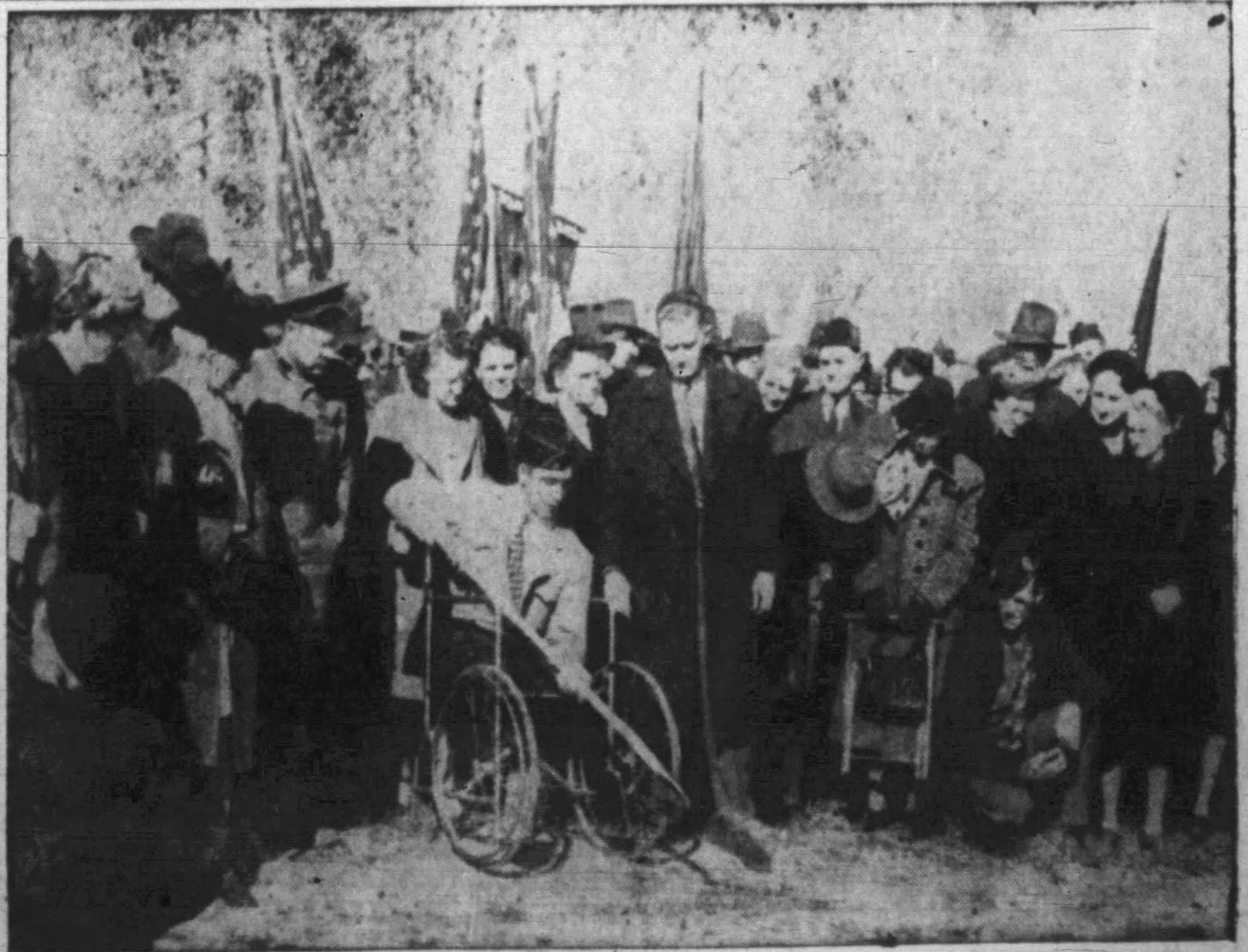 U.S. Army Veteran, Frank Cheney, who lost both legs during the attack on Pearl Harbor, breaks ground for the Grand Junction VA Hospital