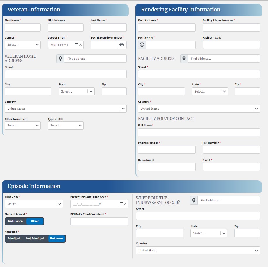 Screen shot of the information needed for at COMPACT Act request.