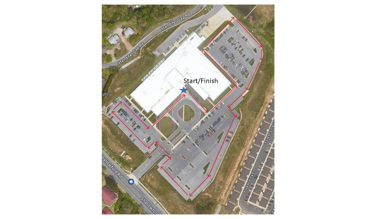 A sketch map detailing the route for participants to follow for the VA2K at Chattanooga VA Clinic.