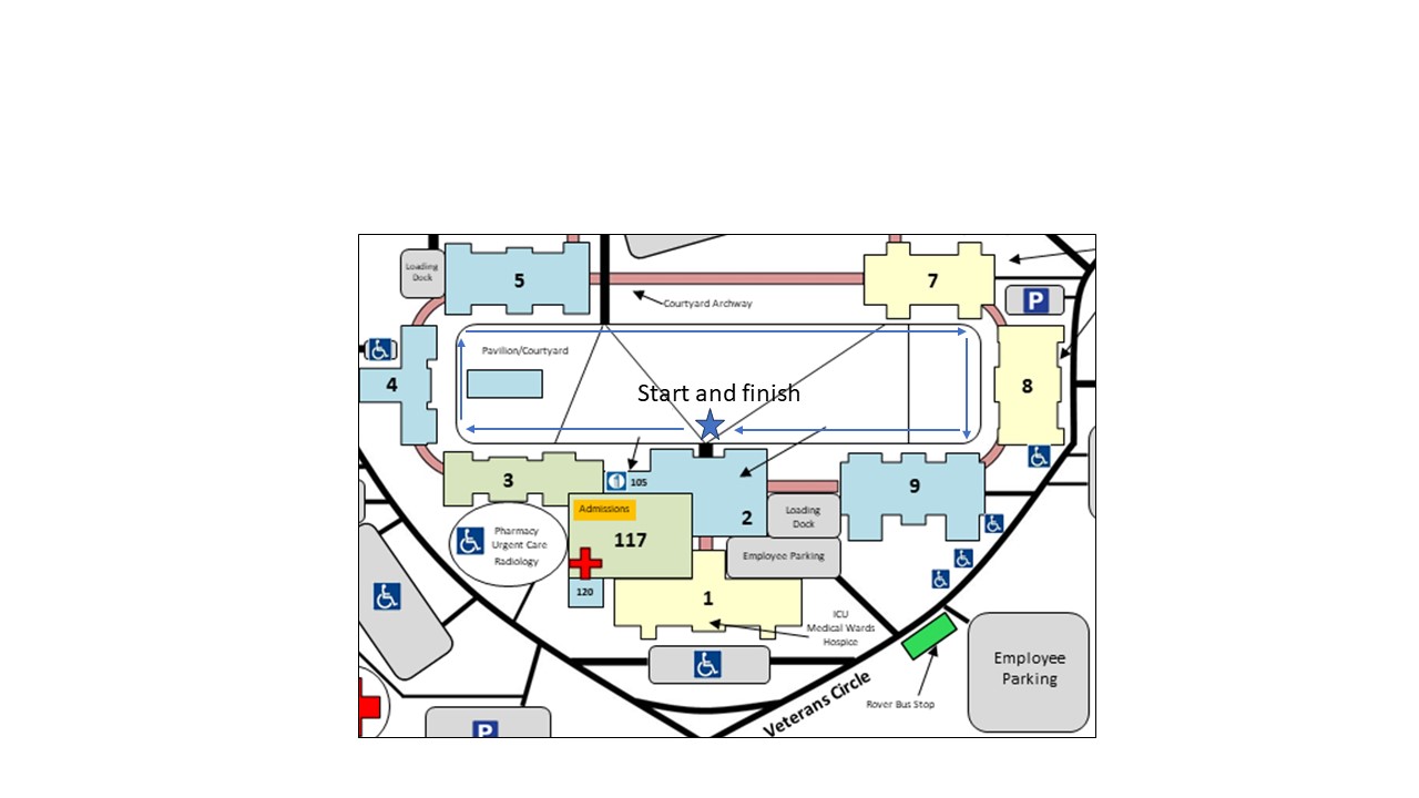 A sketch map of the Alvin C. York VA Medical Center detailing the route for participants in VA2K 2025.