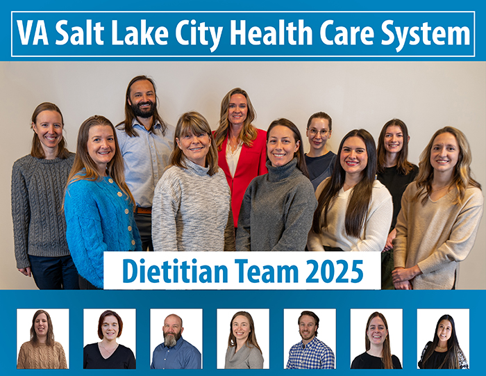 VA Salt Lake City Health Care System Dietitian Team 2025. The dietitian team stand together cheerfully against a white background.