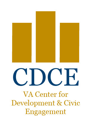 CDCE VA Center for Development & Civic Engagement logo with three yellow bars.