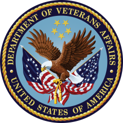 Department of Veterans Affairs, USA seal with eagle and flags.
