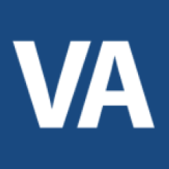 VA logo with white letters on a blue background.