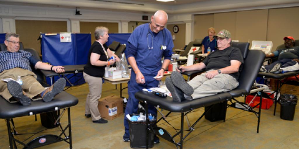 Charleston VAMC staff, Veterans and visitors donate blood at a recent Red Cross Blood drive held in the hospital’s main auditorium. Photo by James Arrowood.