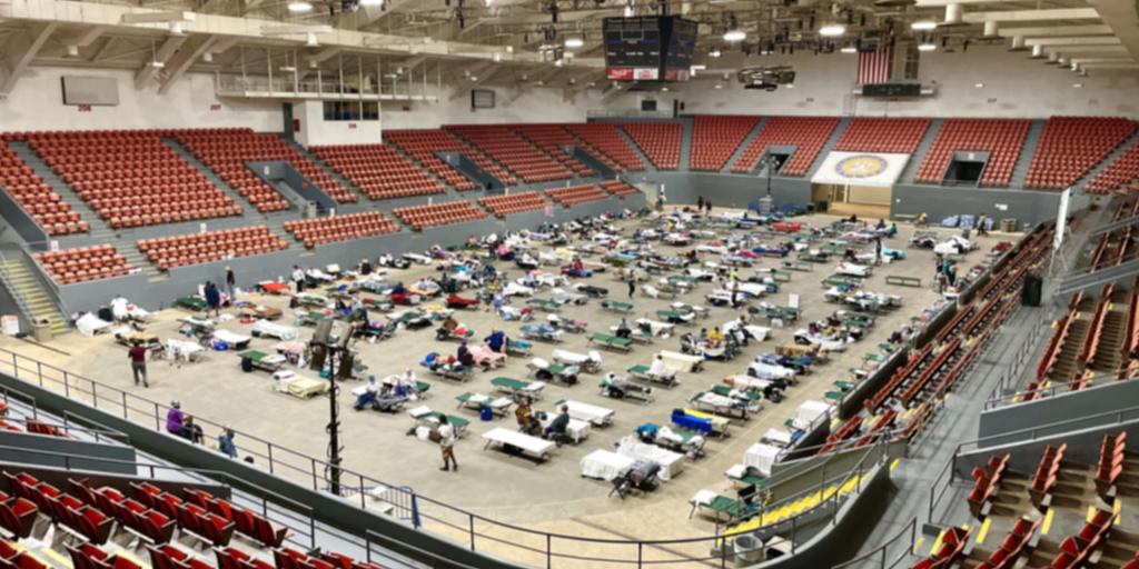 The Monroe Civic Center was one of the first shelters established.