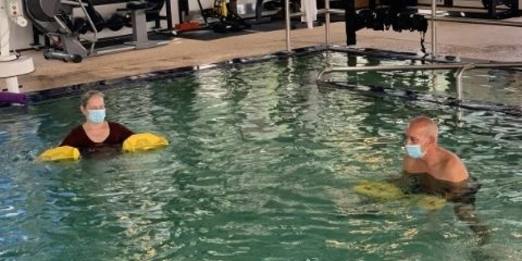 Mary Sue Mistler participates in aquatic therapy at the Malcom Randall VA Medical Center in Gainesville Florida led by Recreation Therapist Paul Smith.