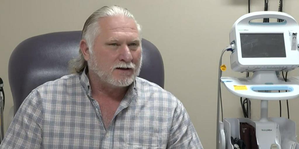 A Veteran talks about the new Cheyenne VA Express Clinic in this screen grab from TV interview