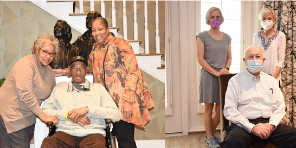 The Myers family picture on the left includes Army Veteran Jerry D. Myers and his sisters Gwen Myers-Thomas and Hazel Myers. Photo by Anthony Harris. The Chronis family picture on the right includes Retired Army Veteran Nicholas N. Chronis, his wife Sondra Chronis and daughter Suzanne Rogers. Photo by Josh Avist.