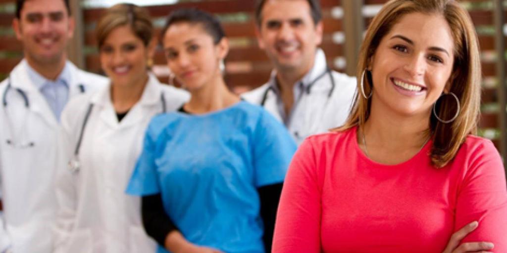 A group of nurses, medical staff and a prospective applicant