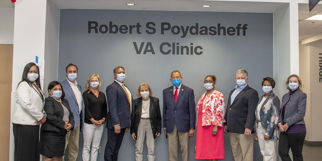 Central Alabama Veterans Health Care System Executive Leadership, Representative Sanford Bishop, Representative Drew Ferguson, and the Poydasheff family tour the new Poydasheff clinic on May 9 in Columbus, Georgia. 