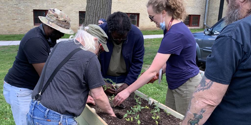 Veterans begin planting in new raised garden beds