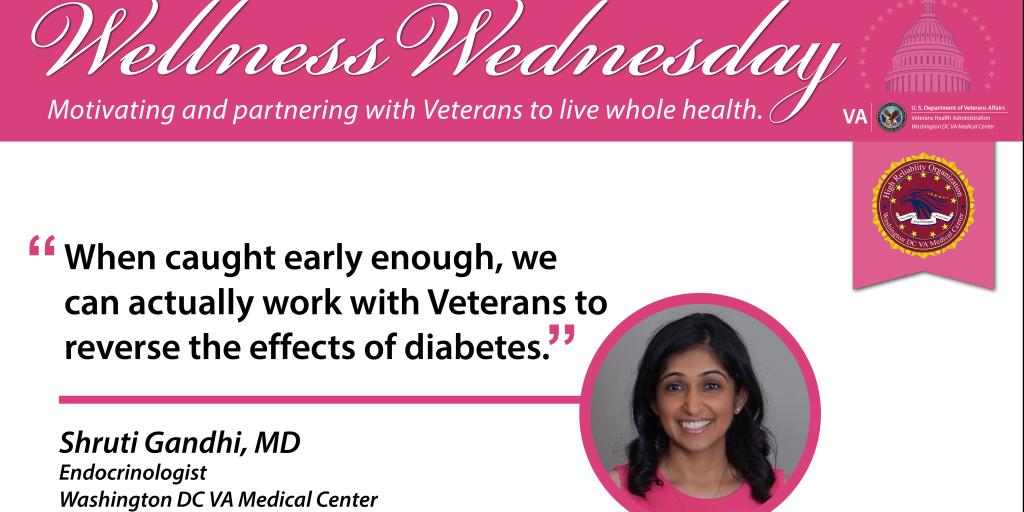 Wellness Wednesday graphic with Dr. Shruti Gandhi, an endocrinologist at the Washington DC VA Medical Center.