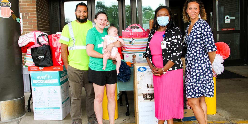Veteran mother receives baby shower gifts.