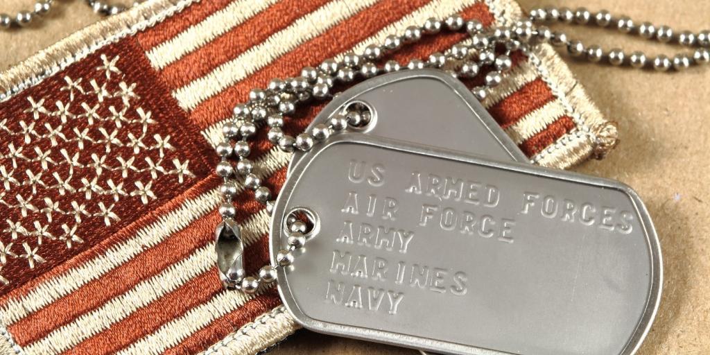 American flag patch and dog tags