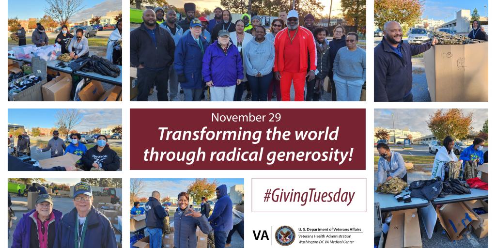 A collage of photos of Washington DC VA Medical Center employees volunteering their time at the 2022 Winterhaven Stand Down event in support of homeless and at-risk Veterans.