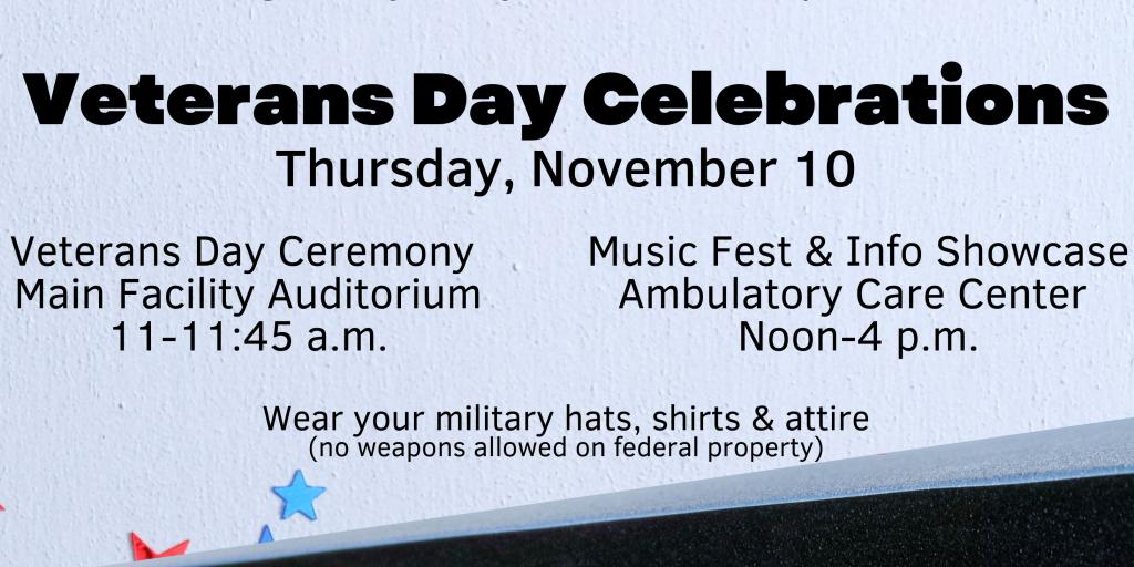 Photo of three Veterans. Info about VA Loma Linda Veterans Day celebrations November 10th