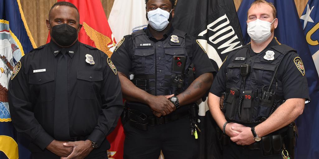 Three new VA police officers’ graduation from the Department of Veterans Affairs Law Enforcement Training Center, VA Basic Police Officer course