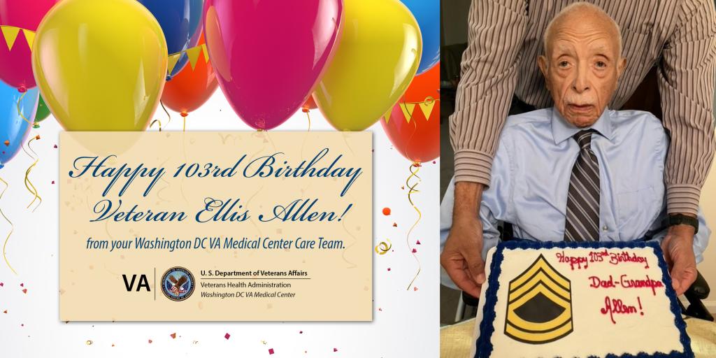 World War II Army Veteran, Ellis Allen Sr., holds a birthday cake on his 103rd Birthday, celebrated January 23, 2023.