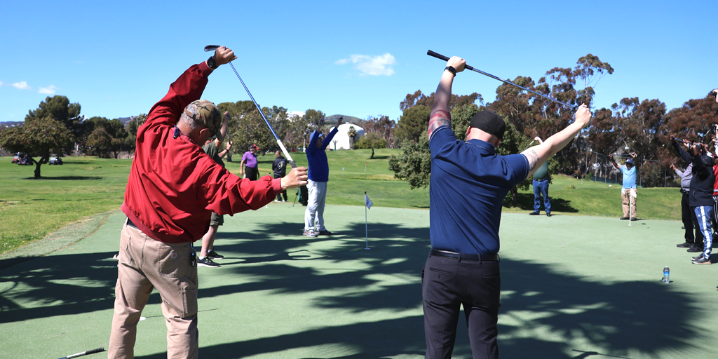 Veterans are lead through a series of exercises at a mindfulness workshop held at the Heroes Golf Course.