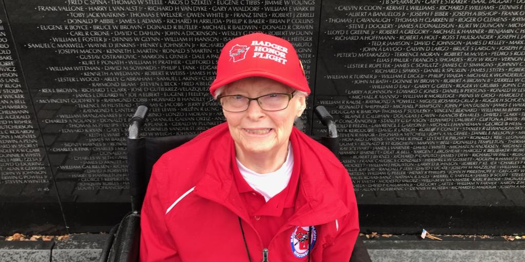 U.S. Navy veteran Patricia Markor in Washington D.C. as part of the Badger Honor Flight.