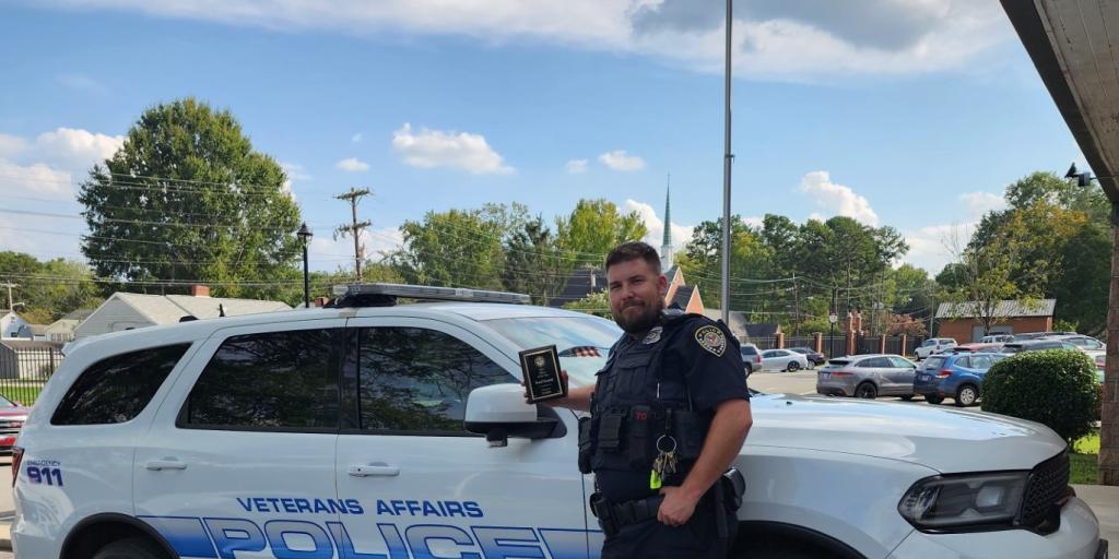Officer Daniel Burgdoff, a police officer with the Salisbury VA Health Care System, U.S. Department of Veterans Affairs, poses for a photo at the W.G. (Bill) Hefner Salisbury VA Medical Center in Salisbury, North Carolina, October 19, 2023.