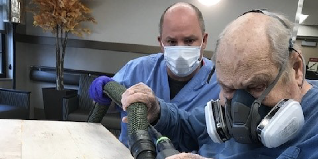 Veteran enjoys woodworking while participating in recreational therapy