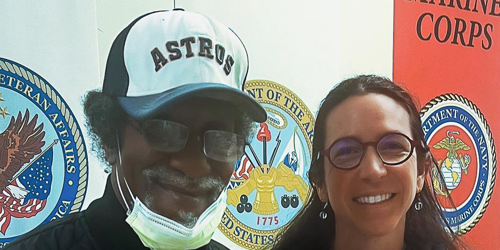 Army Veteran Sammie Robertson (left) and Dr. Jennifer Taylor, Urologic Oncologist at the Houston VA.