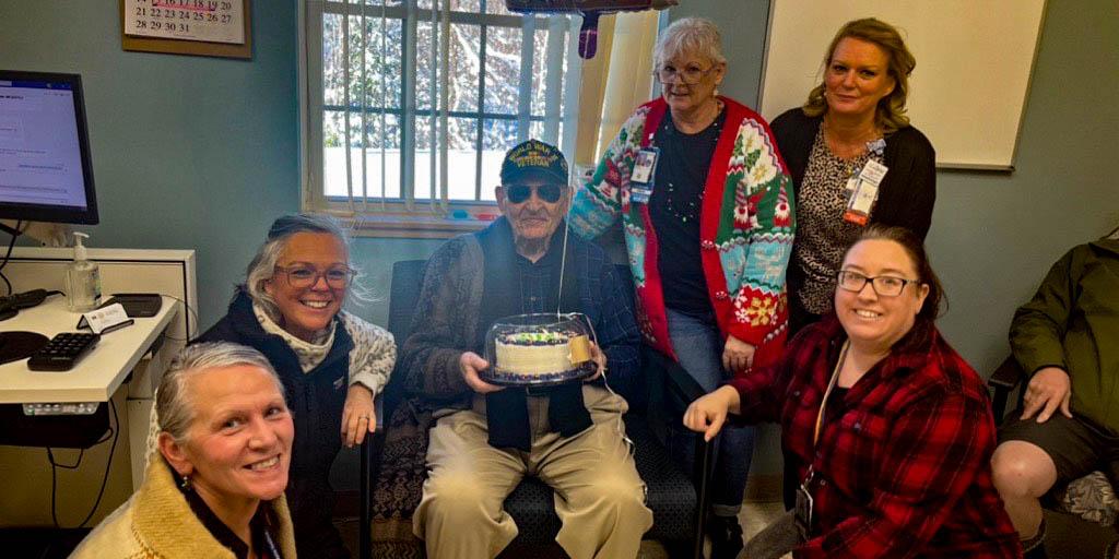 Irving and the Lincoln VA Clinic staff at his 100th birthday celebration