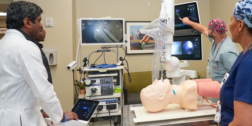 Birmingham VA health Care System Pulmonary staff demonstrate its recently implemented Ion Endoluminal System, a robotic-assisted platform for minimally invasive biopsy in the lung, during a lung cancer awareness event.