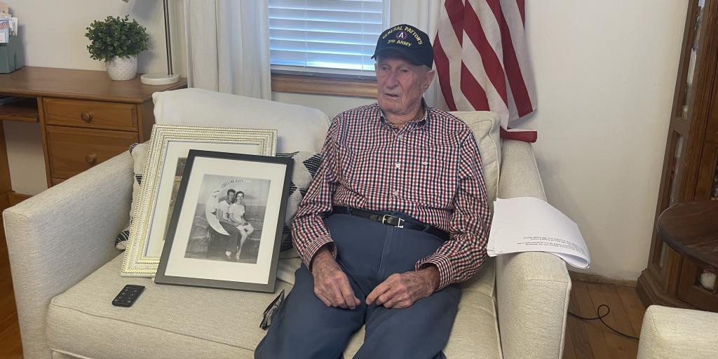 James Deal, a U.S. Army Veteran and native of Woodleaf, North Carolina , discusses his service in World War II and decades of life during an interview at his residence with the Salisbury VA Health Care System.