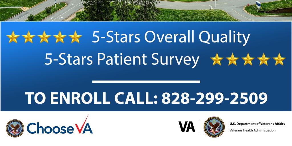 Image shows aerial view of medical center and the 5 star rating.