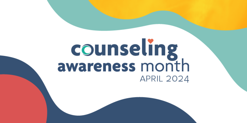 A colorful logo that says counseling awareness month April 2024