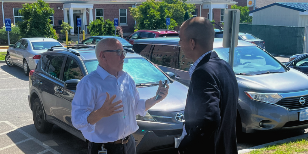 (Left to Right) VA Providence Director Lawrence Connell speaks to Massachusetts Secretary of Veterans' Services Jon Santiago during his visit.
