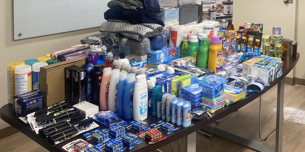 Pictured: Donations accumulated from the Operation Gratitude initiative.