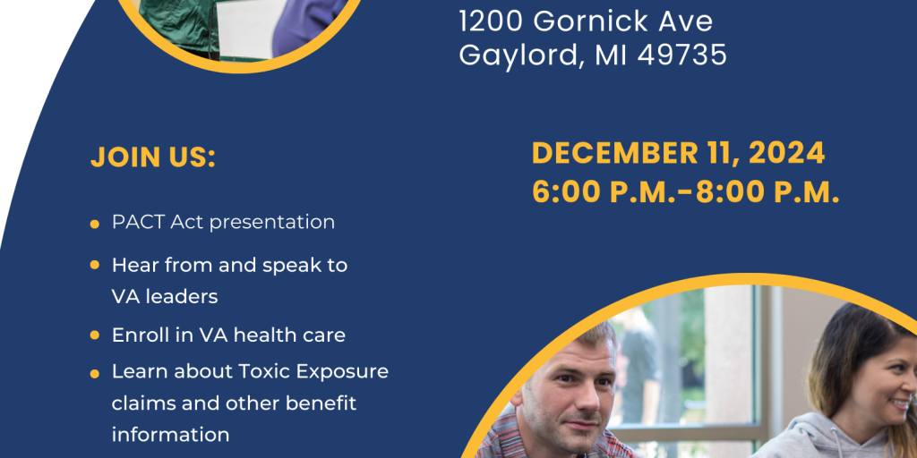 Poster with event address, event offerings, and stock images of veterans.