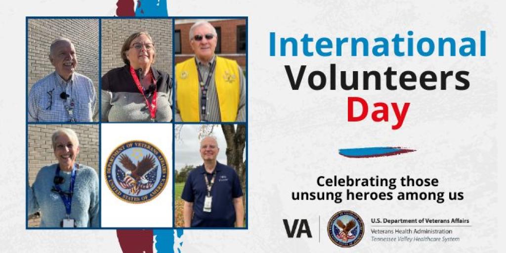Five volunteers from VA Tennessee Valley Healthcare System to promote their hard work on International Volunteers Day, on Dec. 5, 2024.