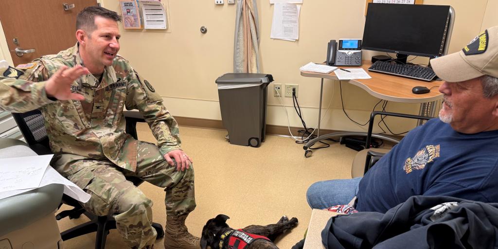 Army colonel speaks with Army veteran about medical options.
