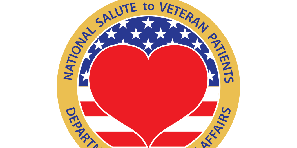National Salute to Veteran Patients circular logo with a heart and American flag.
