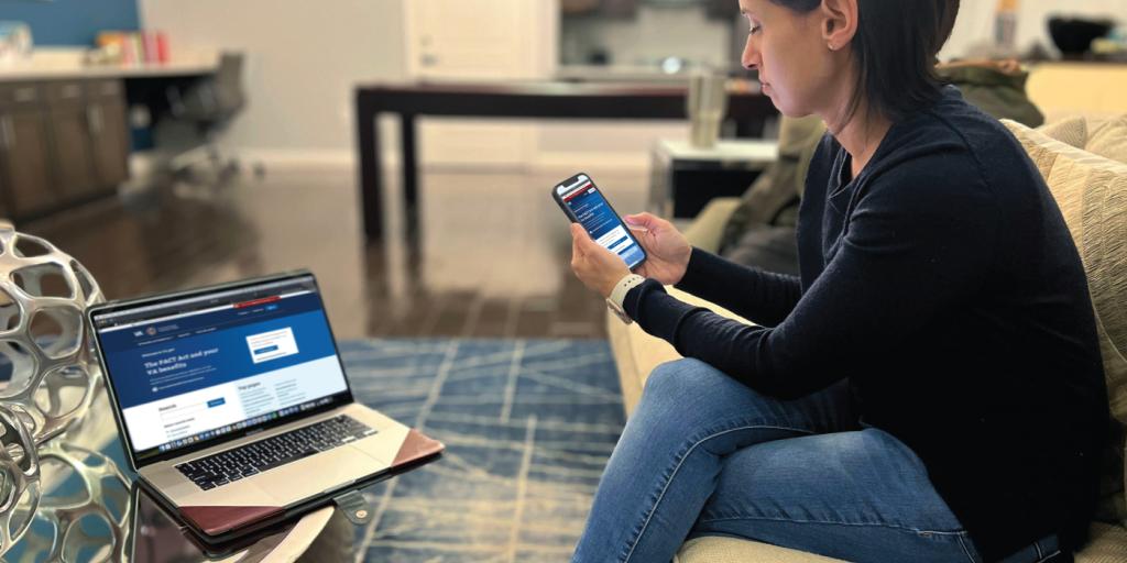 VA sign in webpage showing on laptop and mobile device.