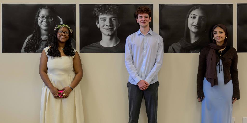 Madelyn Washington (Left), Noah Omura (Center) & Ruqiya Bashir (Right) pose for a photo at the SSP 2025 graduation ceremony.