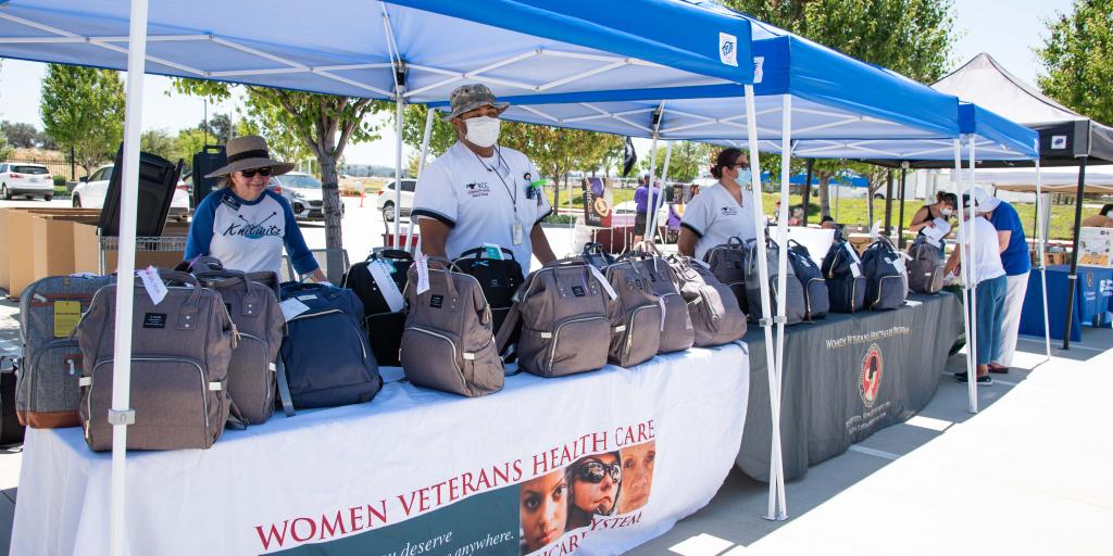 Vendors set up to hand out supplies to Veteran at the VA Loma Linda Ambulatory Care Center.