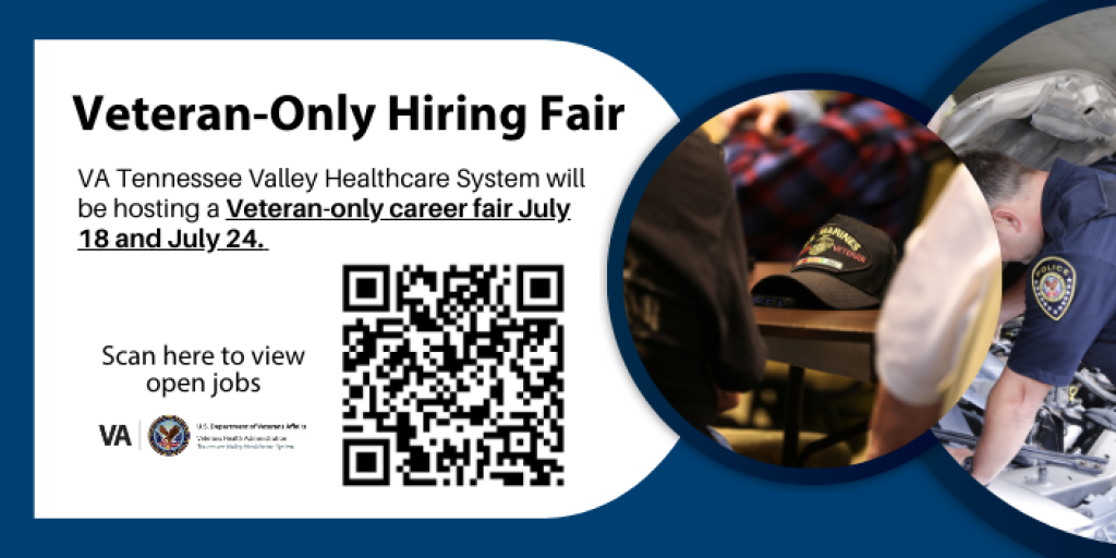 Veteran-only job fair QR code for dates July 18 and July 24.