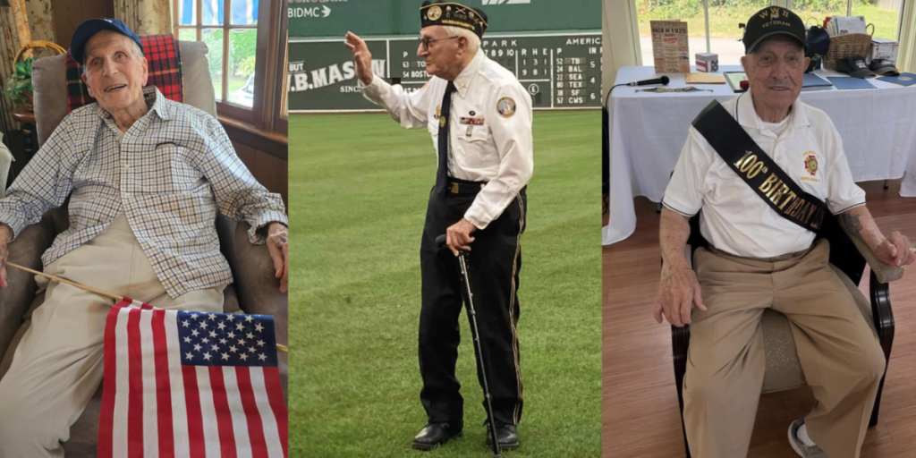 Left to Right: U.S. Navy Veteran Henry Polichetti (110), U.S. Army Veteran Caster Salemi (103), U.S. Navy Veteran George Leo Silva (100).