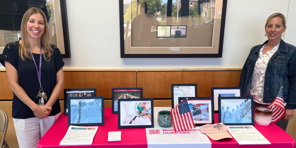 VA Providence's Jessica Madison (Left) and Joanne Barrett (Right) prepare to meet Women Veterans during the Women's Equality Day event.