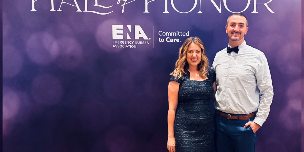 Ms. Ashley Lunkenheimer and Mr. Daniel Stanley are recognized by the Emergency Nurses Association on Sept. 17, 2025 in New Orleans Louisiana.