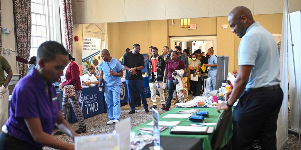Attendees file into the Dorn VAMC auditorium, Sept. 25, for a Job Fair hosted by the Columbia VAHCS.