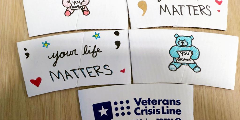 Decorated coffee sleeves to show a Veteran that you care.