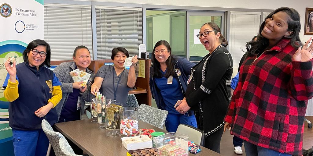 staff gather for a wellness event at LAACC