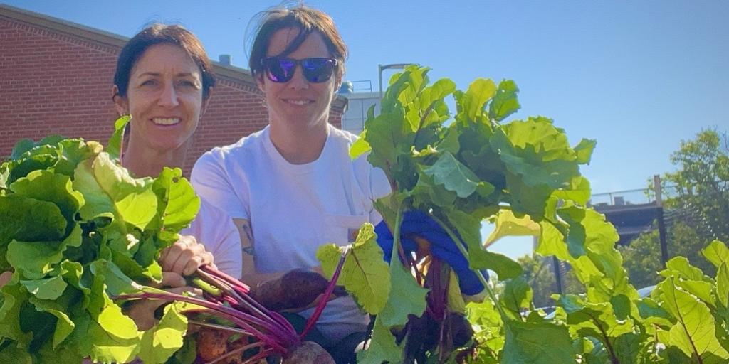 2 women pick produce